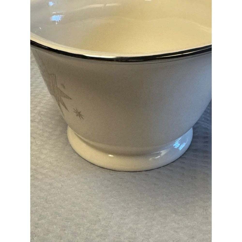 Bath‎ & Body Works 1999 Holiday Edition Silver Star Large Bowl Pot Ceramic